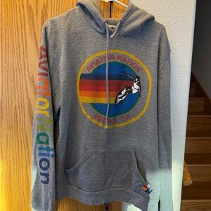 Aviator Nation Gray Hoodie with Multicolor Logo